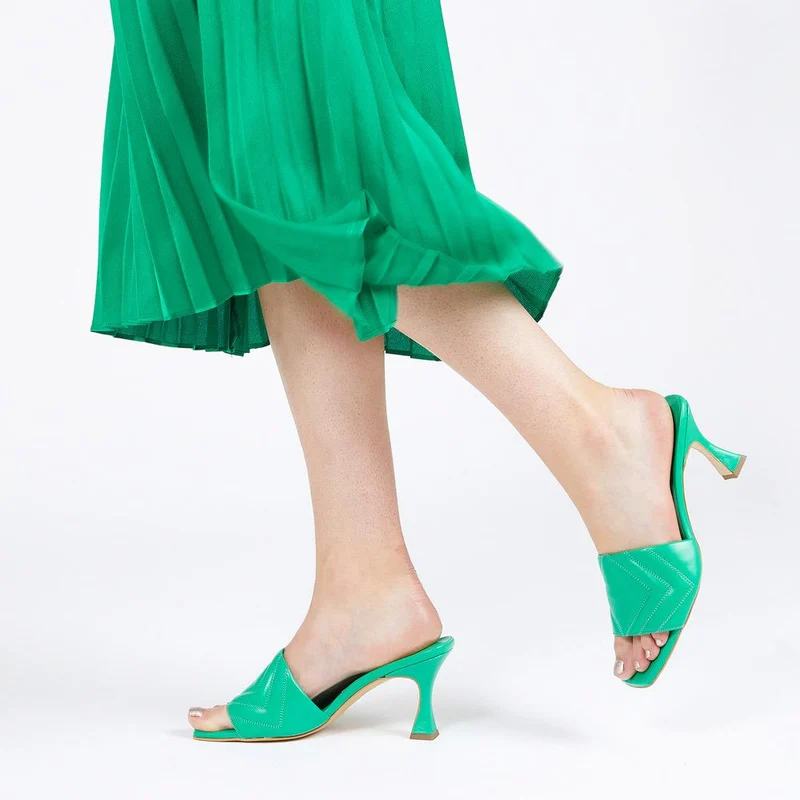 Bianka Quilted Leather Heeled Mules - BIANKA / 322 276 - Green