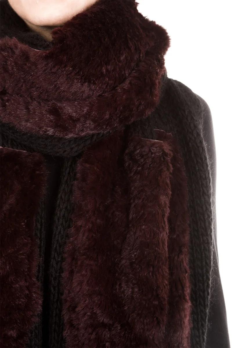 Claudio Cutuli Strickschal mit Kaninchenfell SHAKIR-1 schwarz weinrot
