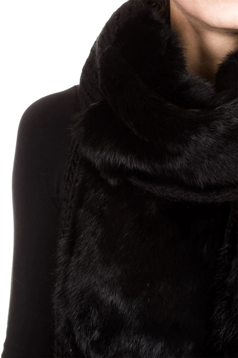 Claudio Cutuli Strickschal mit Kaninchenfell SHAKIR-1 schwarz