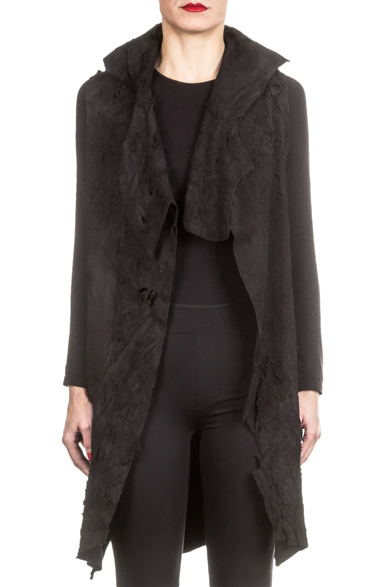 Claudio Cutuli Damen Lederweste Used Look Avantgarde schwarz