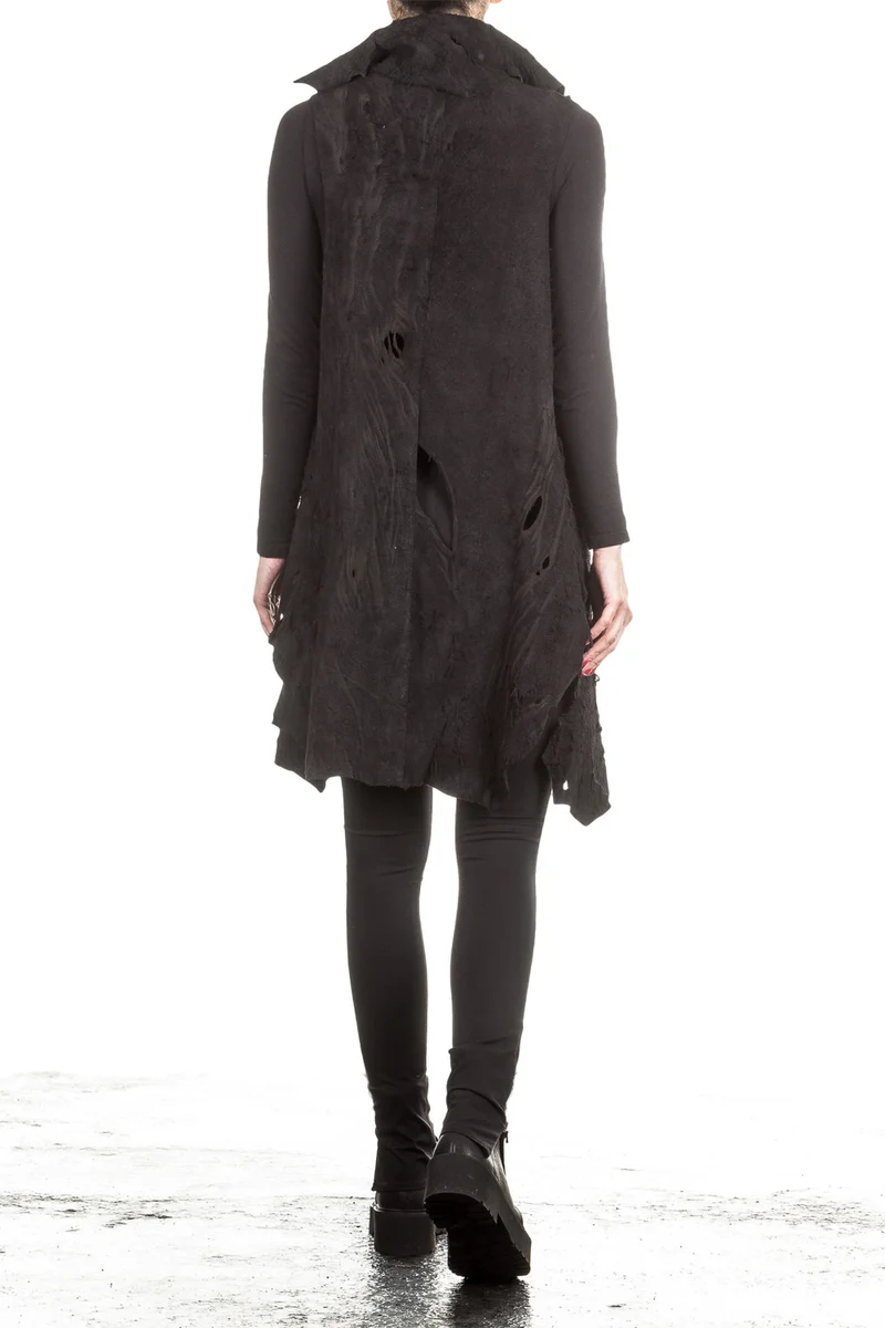 Claudio Cutuli Damen Lederweste Used Look Avantgarde schwarz