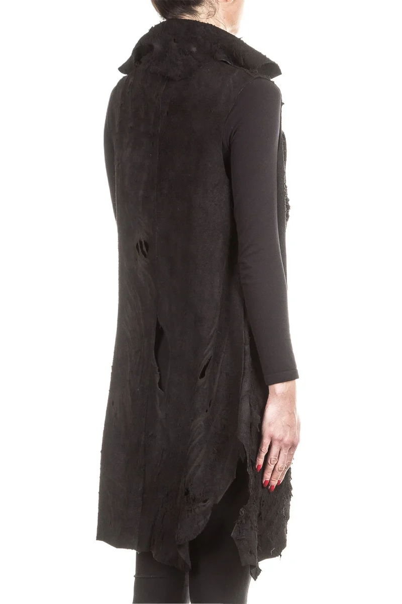 Claudio Cutuli Damen Lederweste Used Look Avantgarde schwarz