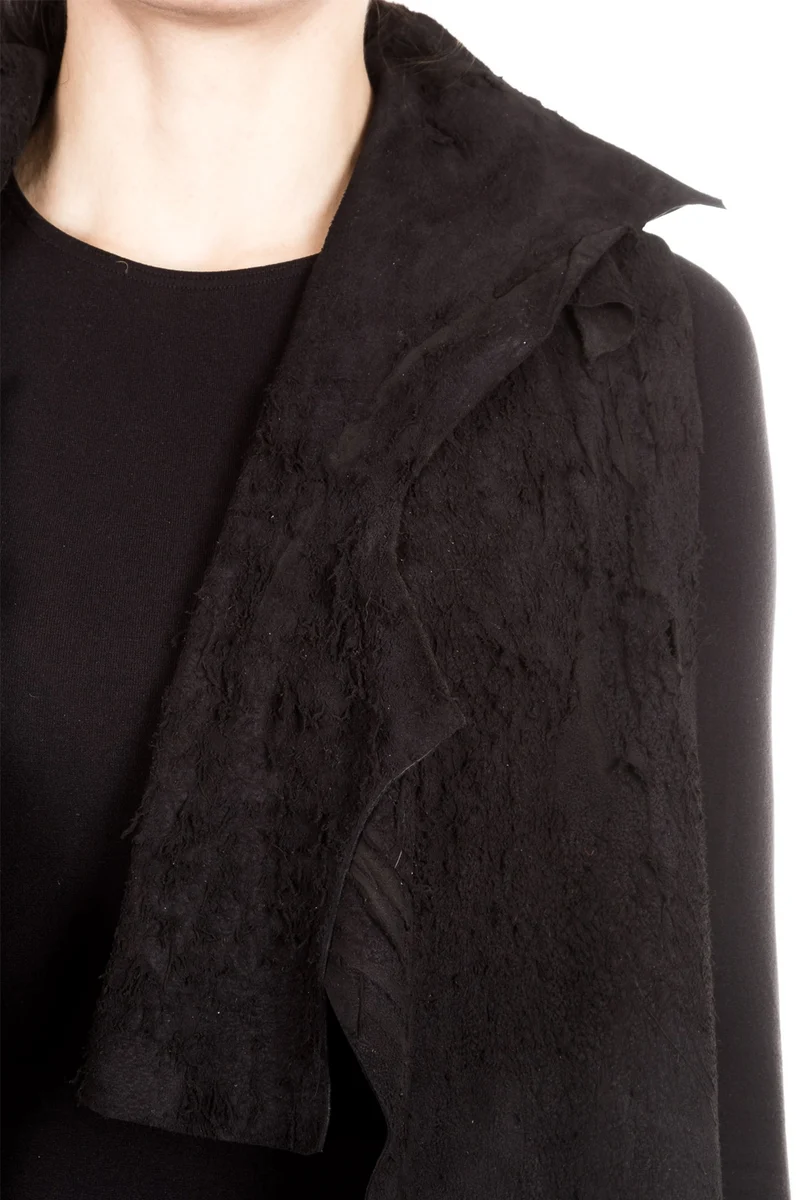 Claudio Cutuli Damen Lederweste Used Look Avantgarde schwarz