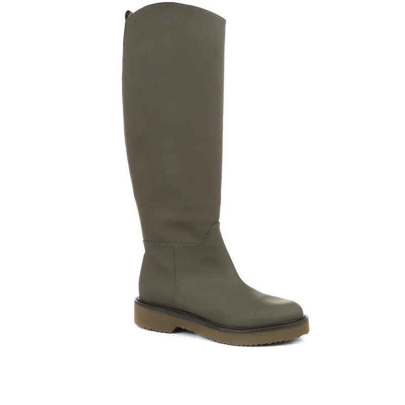 Cadee Leather Knee High Boots - CADEE / 321 287 - Khaki