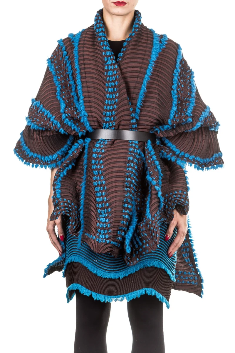 Issey Miyake Damen Plissee Umhang Avantgarde türkis weinrot