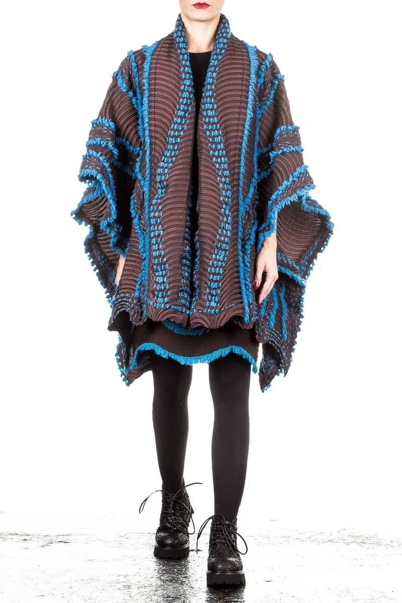 Issey Miyake Damen Plissee Umhang Avantgarde türkis weinrot
