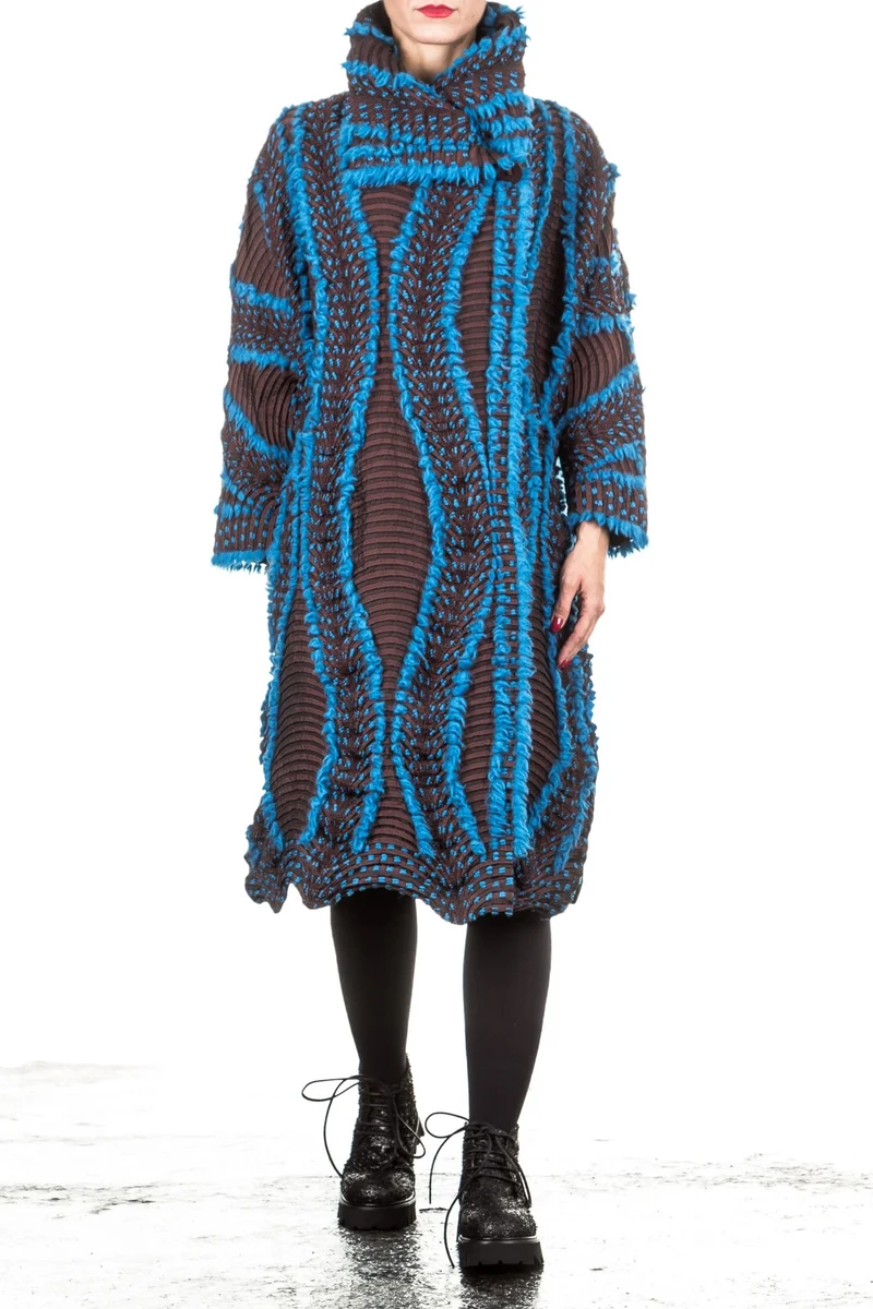 Issey Miyake Damen Plissee Mantel Avantgarde türkis braun