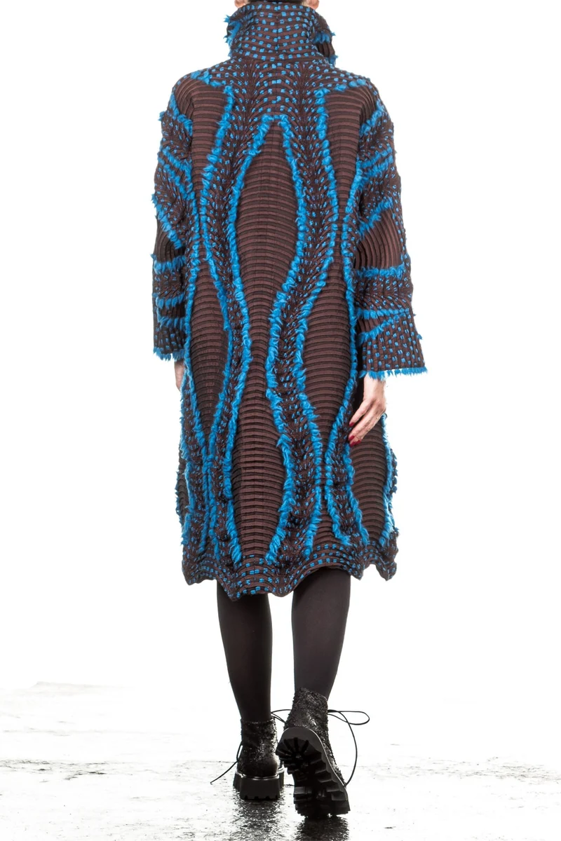 Issey Miyake Damen Plissee Mantel Avantgarde türkis braun