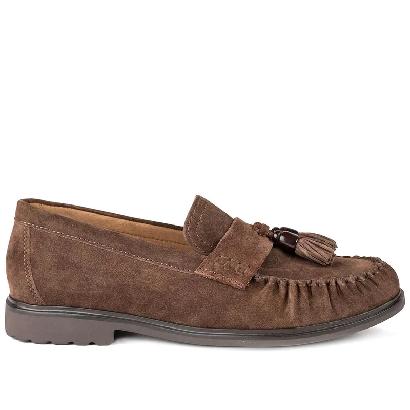 Gabor Wide Fit Leather Tassel Loafers - GAB44514 / 330 016 - Chocolate Suede