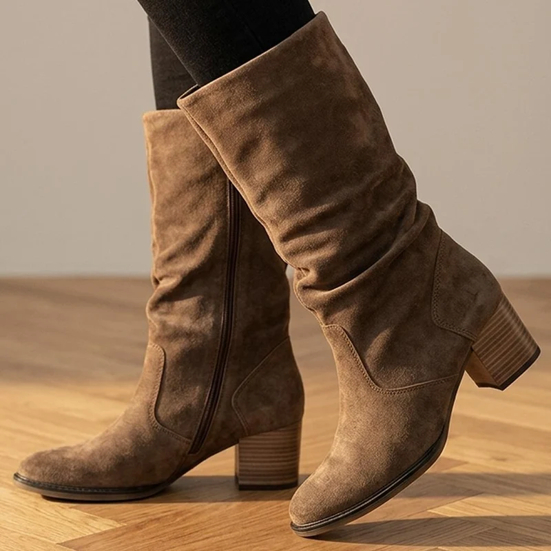 Gabor Wide Fit Leather Slouched Boots - GAB44513 / 330 019 - Brown Suede