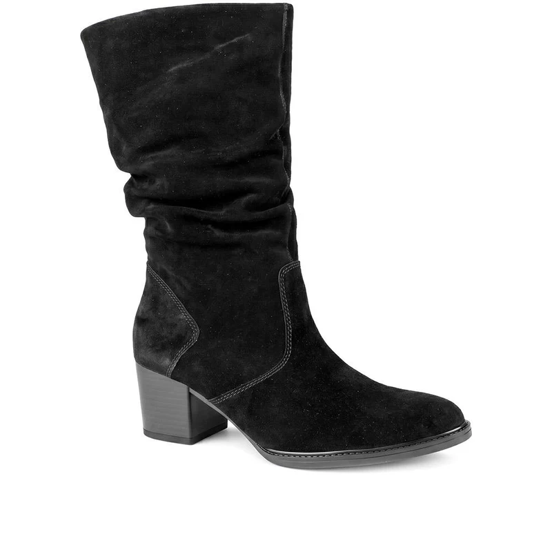 Gabor Wide Fit Leather Slouched Boots - GAB44513 / 330 019 - Black Suede