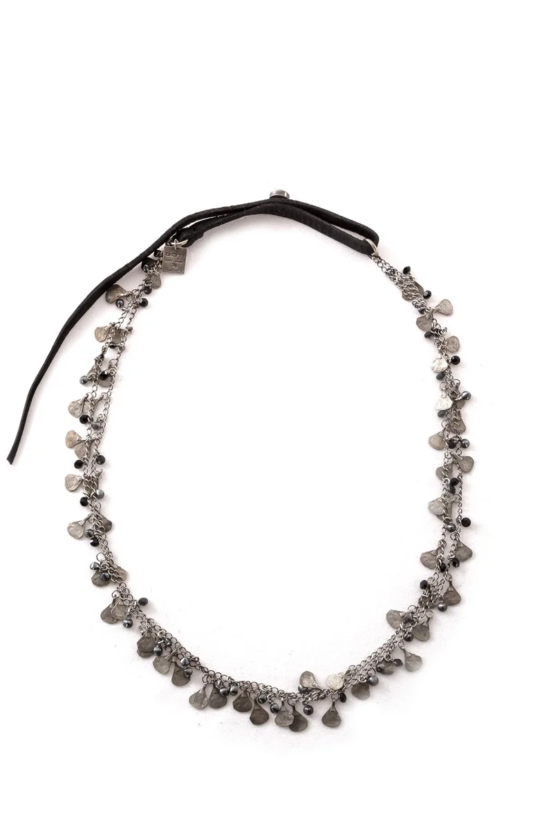 GOTI Silberkette mit Leder CN1107.schwarz silber