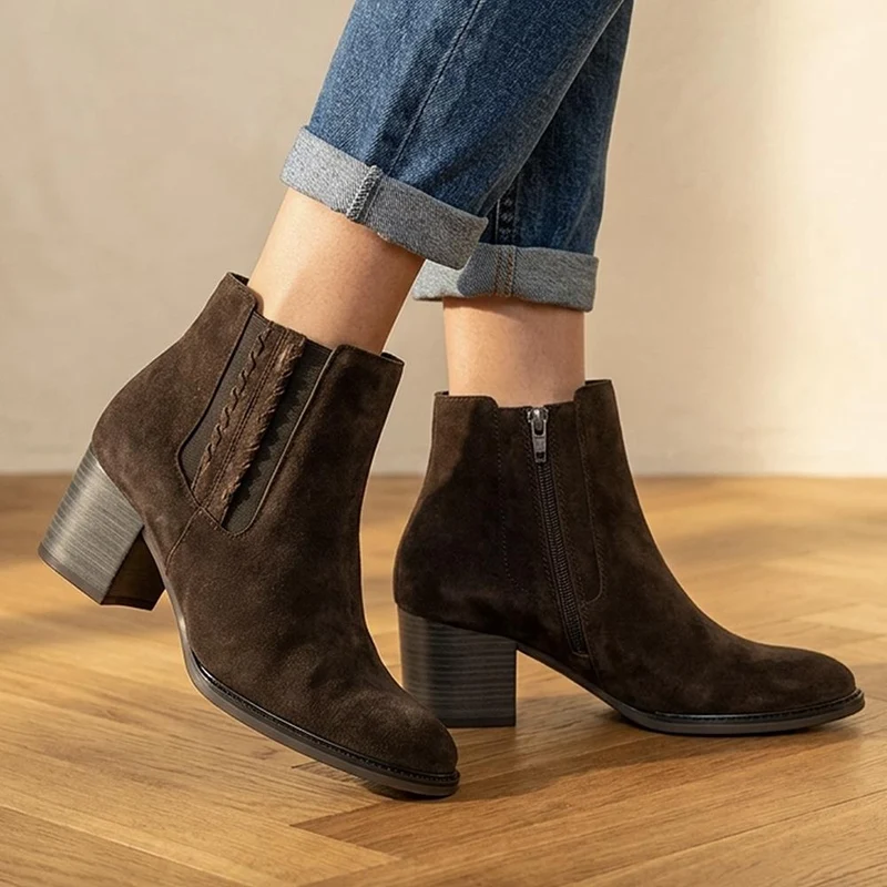Gabor Wide Fit Smart Leather Ankle Boots - GAB44511 / 330 017 - Chocolate Suede