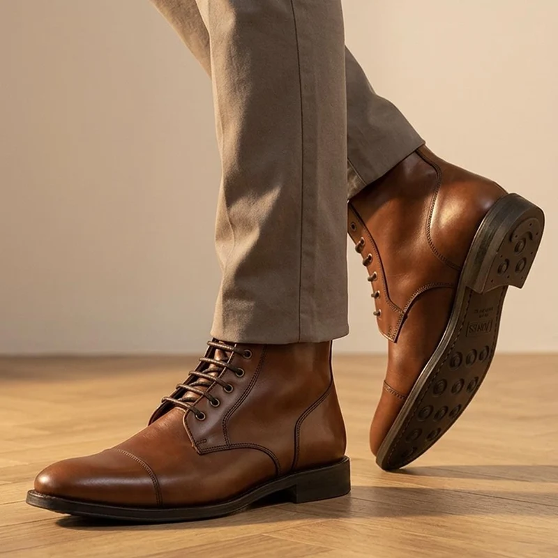 Chalkwell Blake Stitched Leather Lace Up Boots - CHALKWELL / 327 853 - Brandy