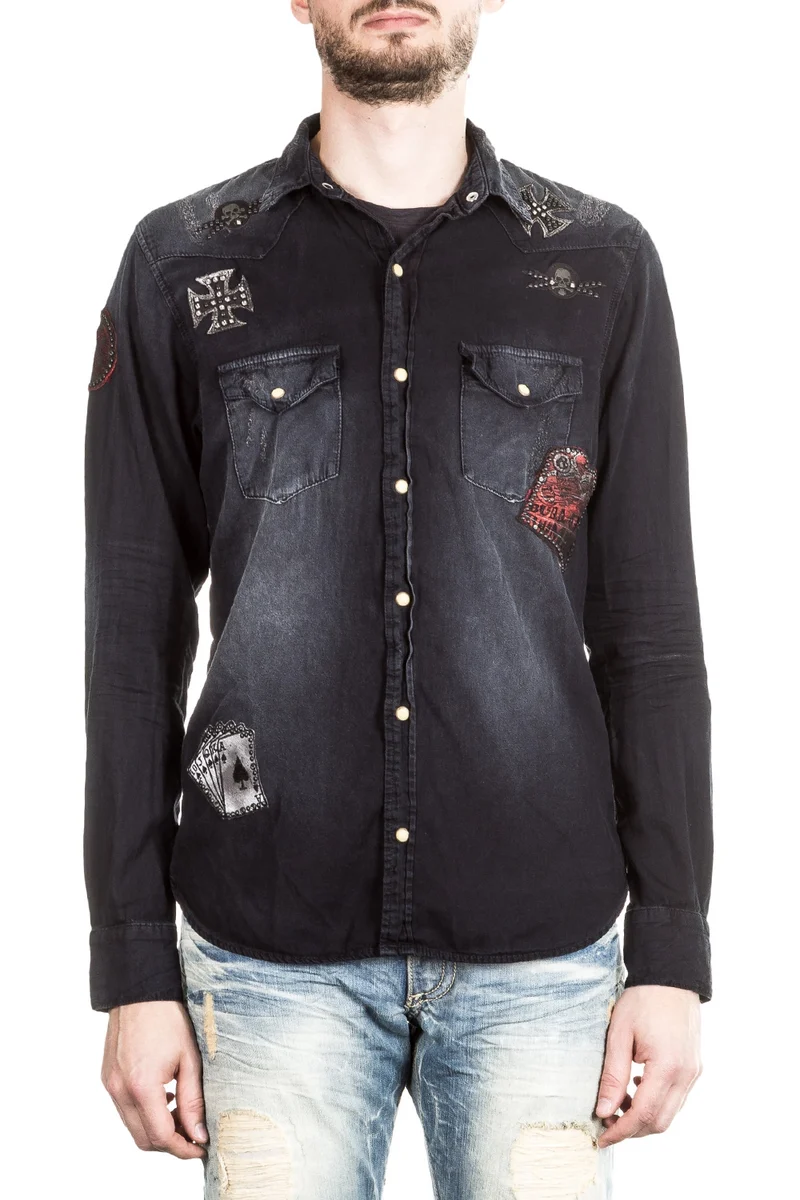 Robin`s Jean Herren Hemd Patches dunkelblau