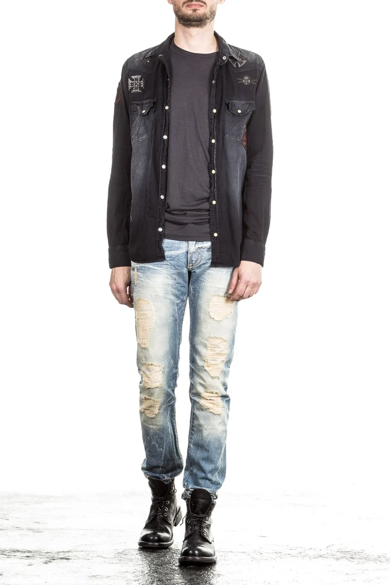 Robin`s Jean Herren Hemd Patches dunkelblau