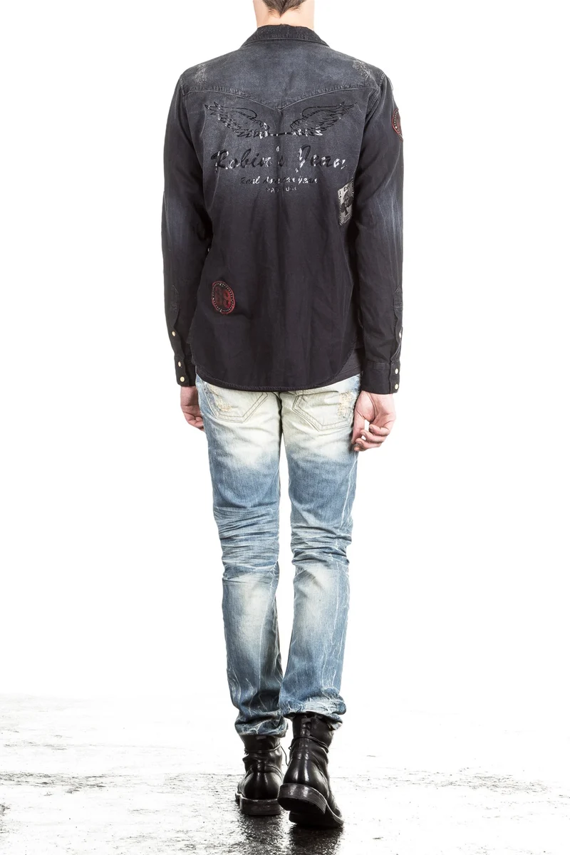 Robin`s Jean Herren Hemd Patches dunkelblau