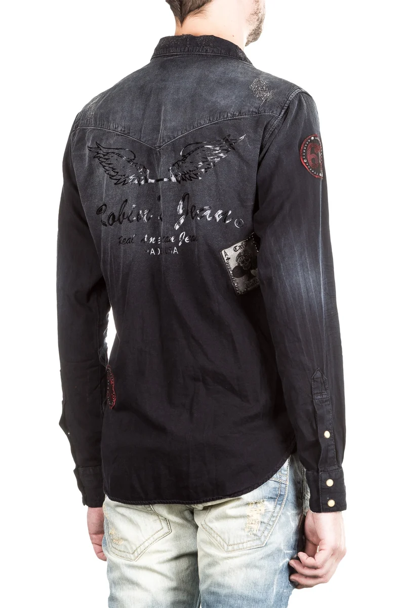 Robin`s Jean Herren Hemd Patches dunkelblau