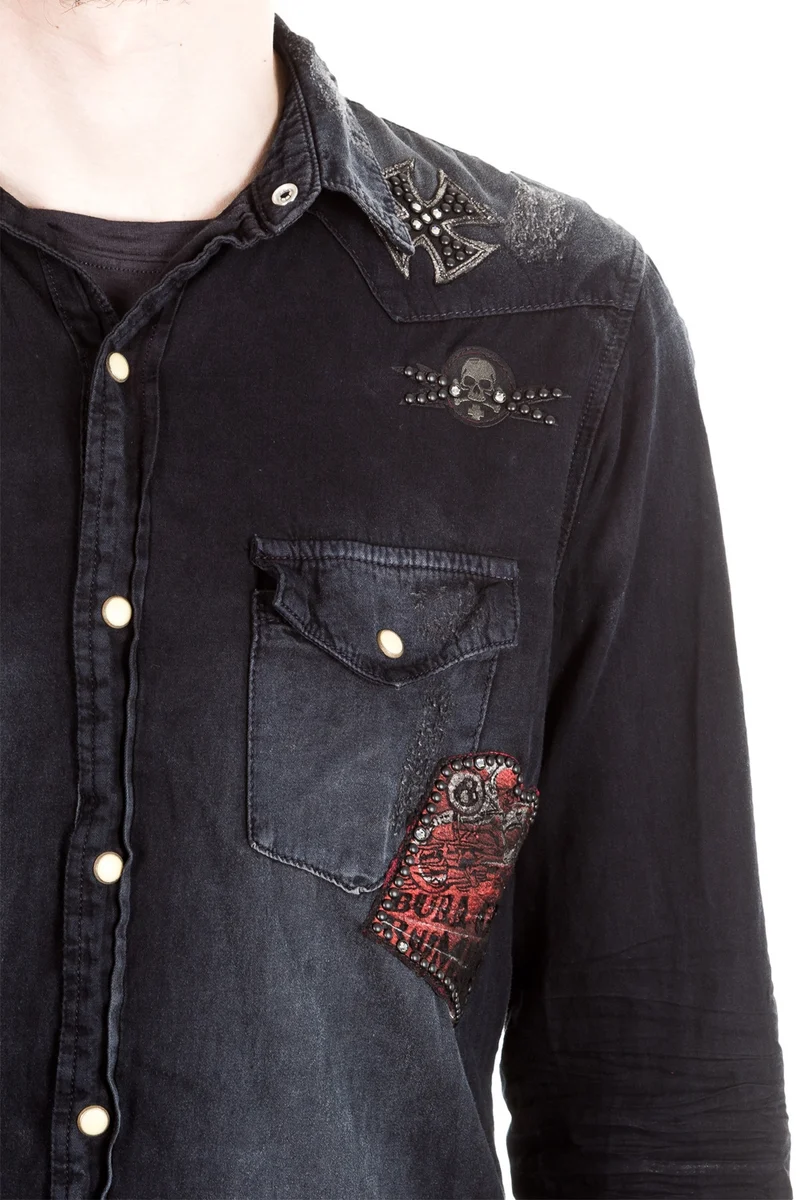 Robin`s Jean Herren Hemd Patches dunkelblau