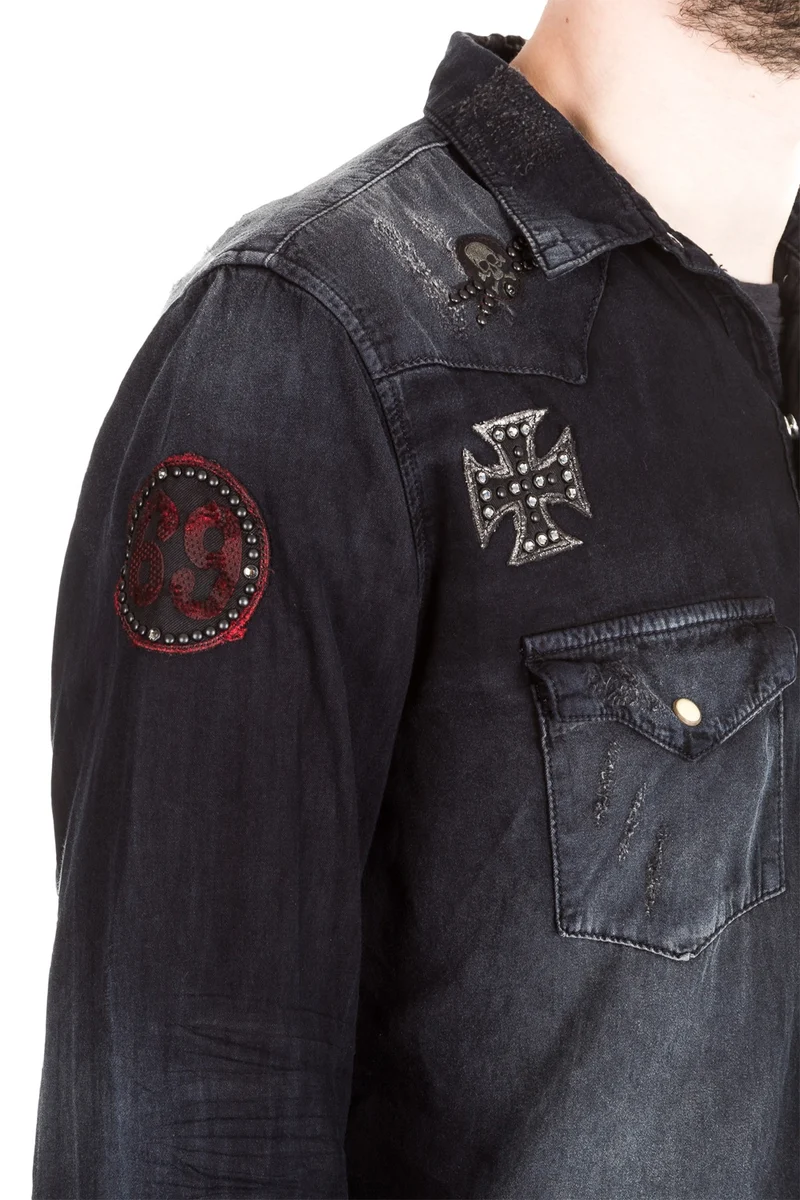 Robin`s Jean Herren Hemd Patches dunkelblau
