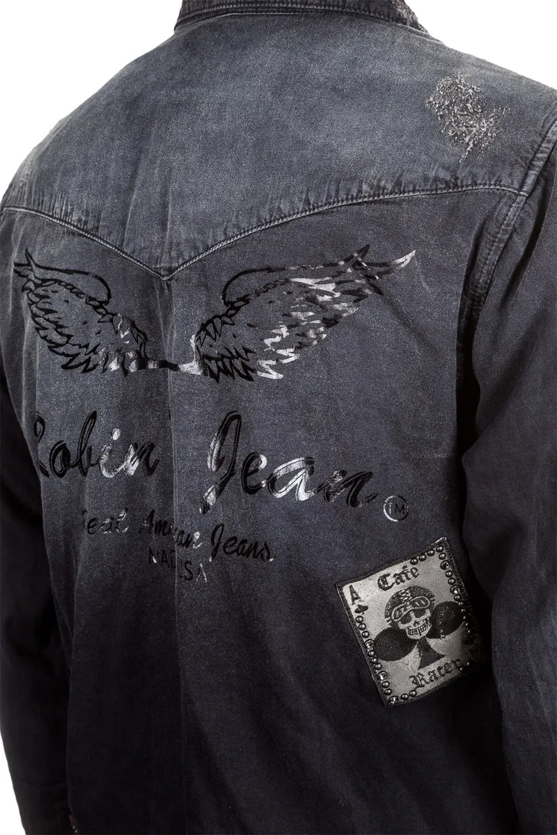 Robin`s Jean Herren Hemd Patches dunkelblau