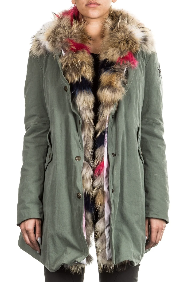 Jet Set Damen Parka mit Innenfutter aus Fell ZUKO grün