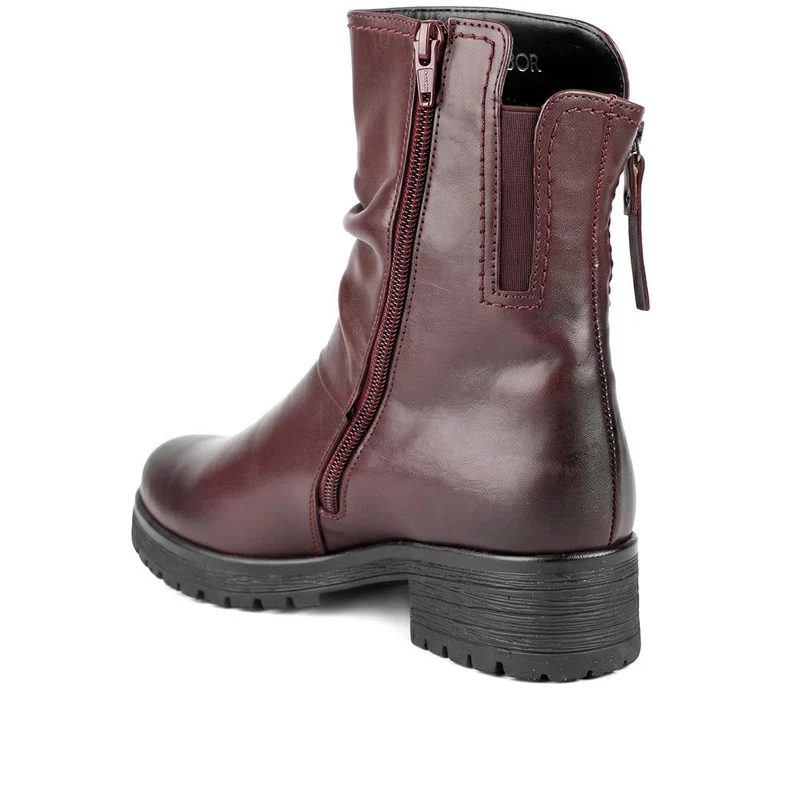 Gabor Wide Fit Leather Flat Heel Ankle Boots - GAB44508 / 330 015 - Burgundy Leather