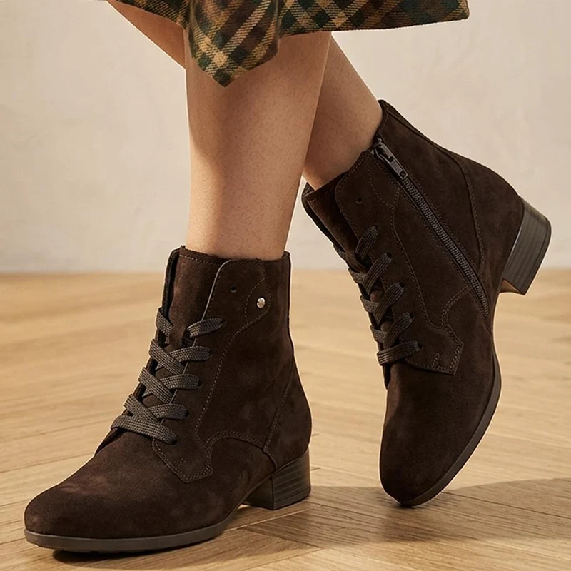 Gabor Wide Fit Leather Lace Up Ankle Boots - GAB44512 / 330 018 - Chocolate Suede