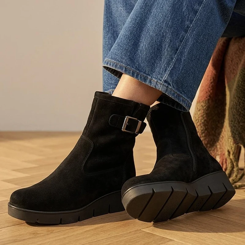 Gabor Wide Fit Leather Wedge Heel Boots - GAB44507 / 330 014 - Black Suede