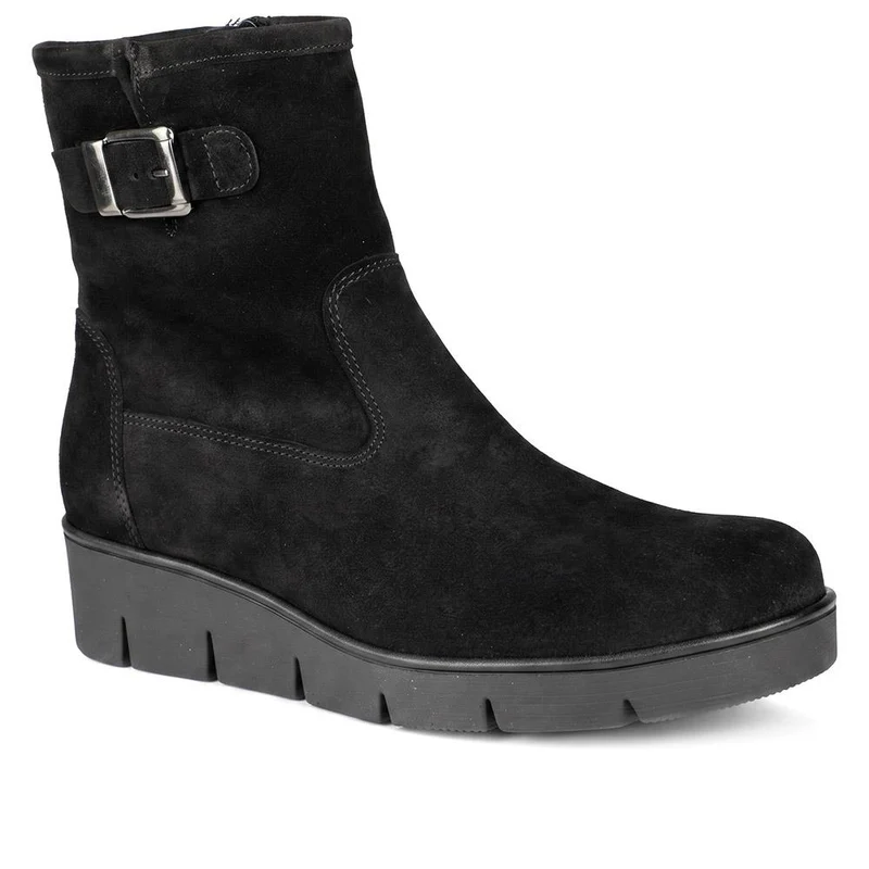 Gabor Wide Fit Leather Wedge Heel Boots - GAB44507 / 330 014 - Black Suede