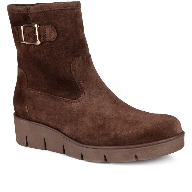 Gabor Wide Fit Leather Wedge Heel Boots - GAB44507 / 330 014 - Chocolate Suede