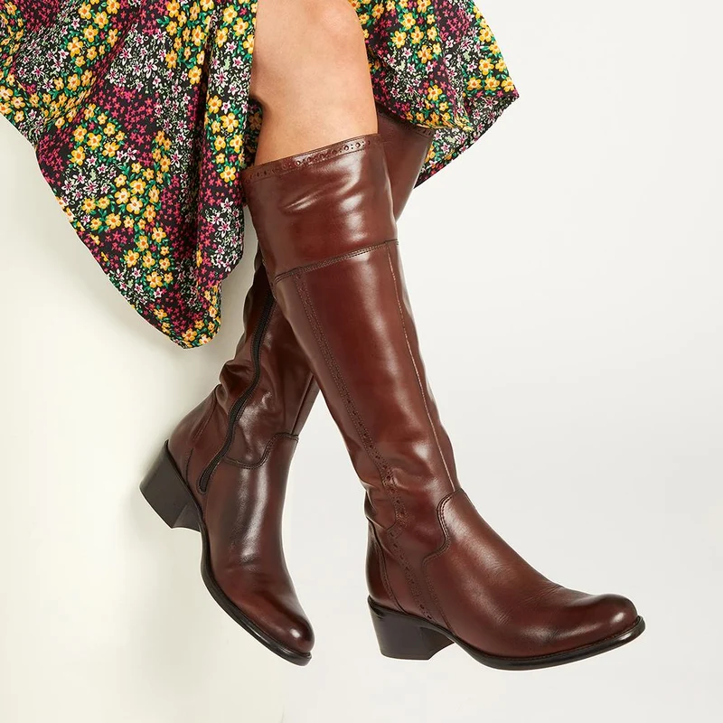 Rachel Medium Calf Fit Leather Rider Boots - RACHELM / 320 894 - Tan