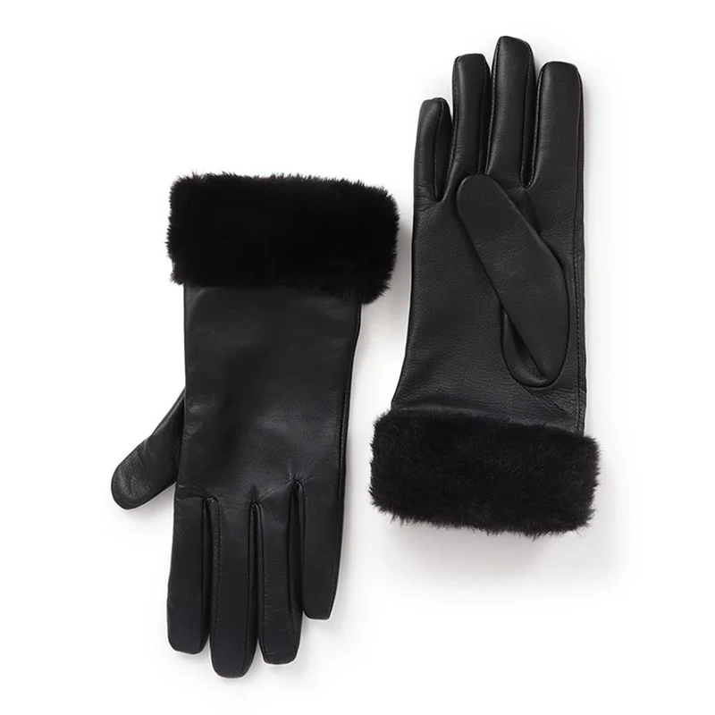 Faux Fur Cuffed Leather Gloves - VENITA / 324 771