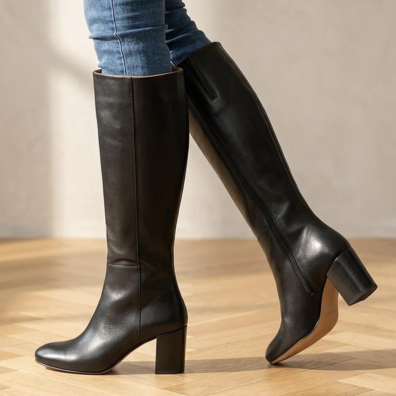 Neptune Long Medium Calf Fit Long Leather Boots - NEPTUNELONGM / 326 216 - Black