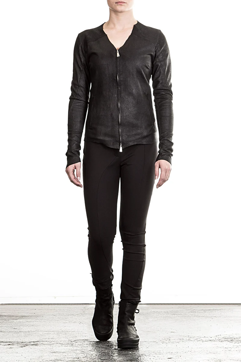 10sei0otto Damen Lederjacke V-Neck schwarz
