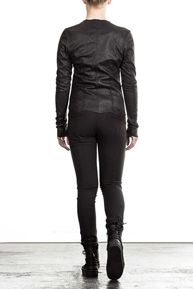 10sei0otto Damen Lederjacke V-Neck schwarz