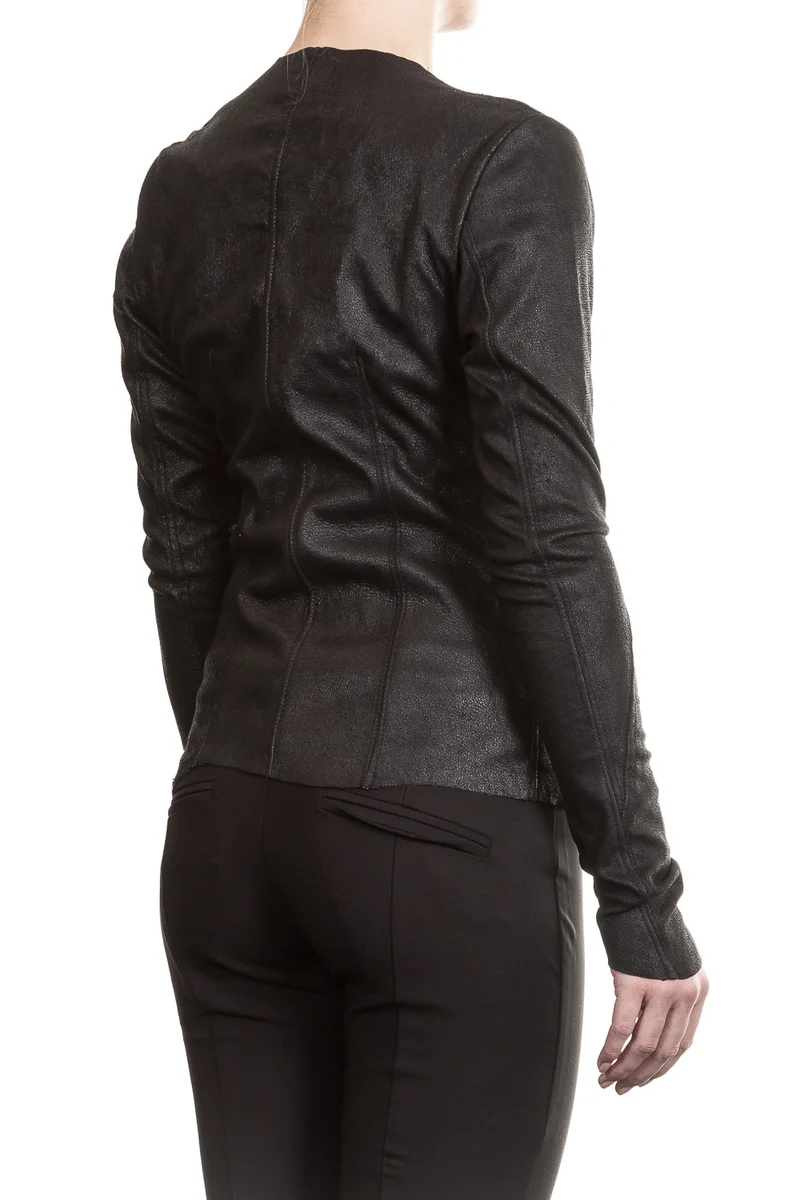 10sei0otto Damen Lederjacke V-Neck schwarz