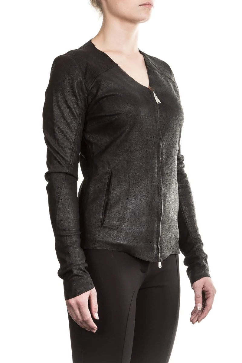 10sei0otto Damen Lederjacke V-Neck schwarz