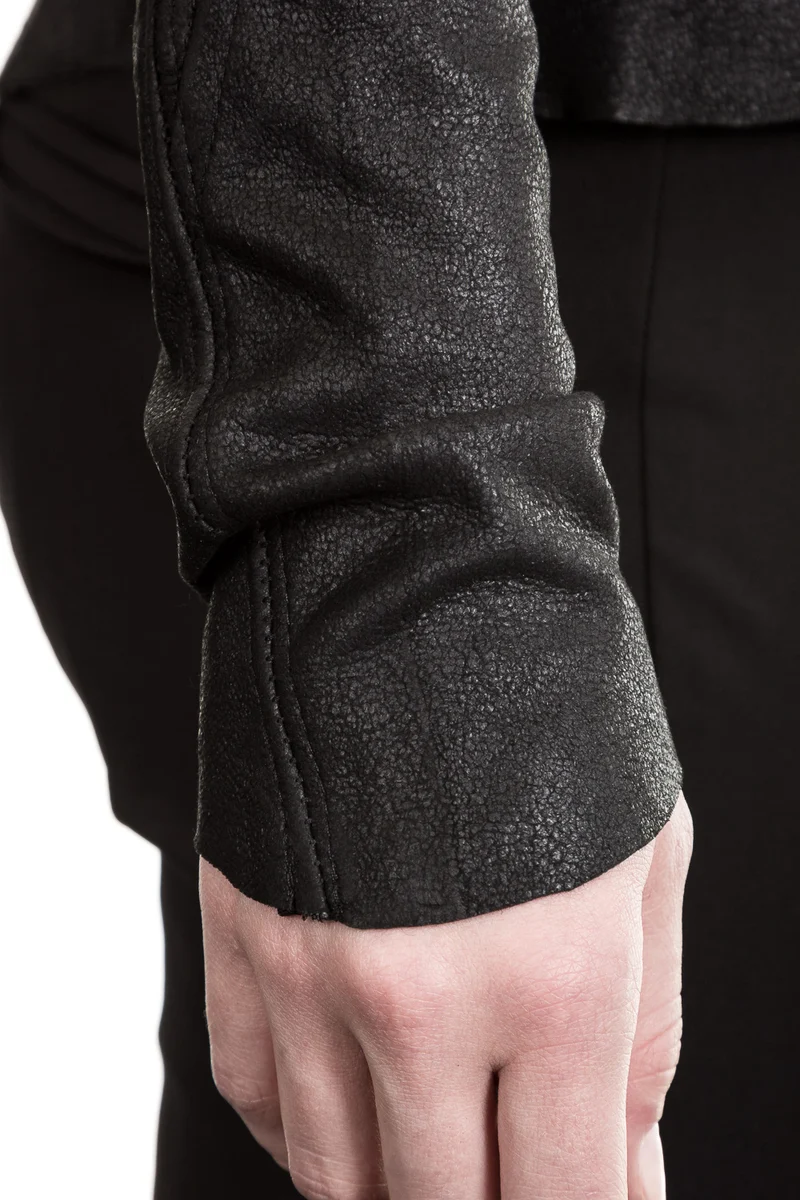10sei0otto Damen Lederjacke V-Neck schwarz