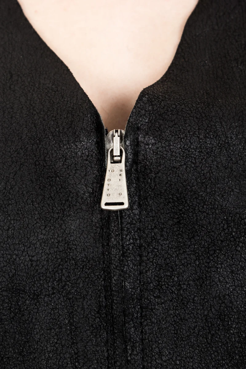 10sei0otto Damen Lederjacke V-Neck schwarz