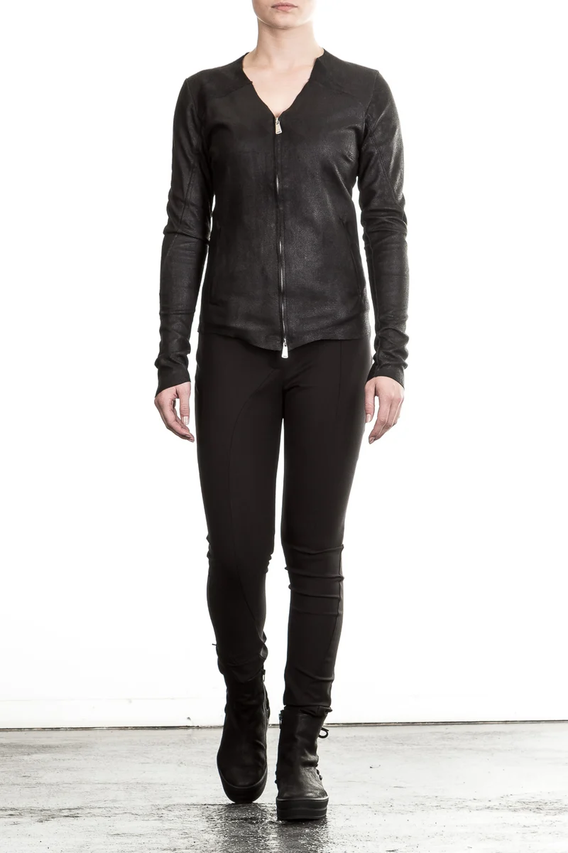 10sei0otto Damen Lederjacke V-Neck schwarz