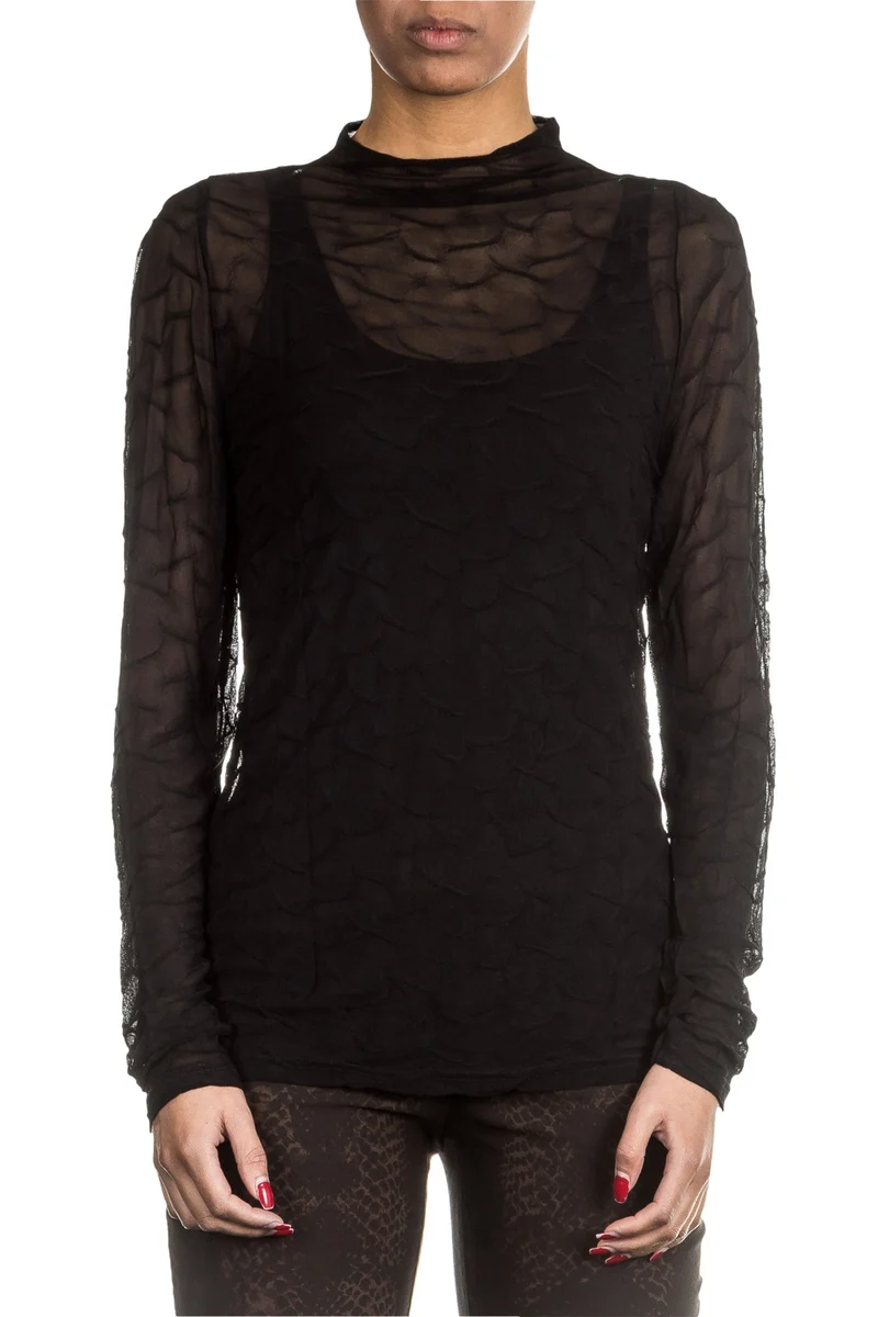 Sarah Pacini Damen Langarm Tüllshirt schwarz