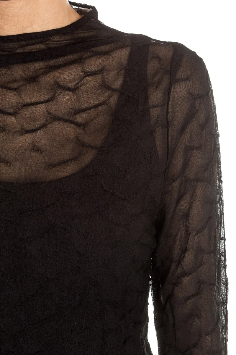 Sarah Pacini Damen Langarm Tüllshirt schwarz