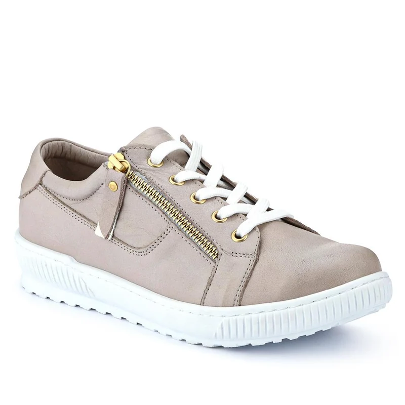 Padova Wide-Fit Leather Trainers - PADOVAWIDE / 326 787 - Stone