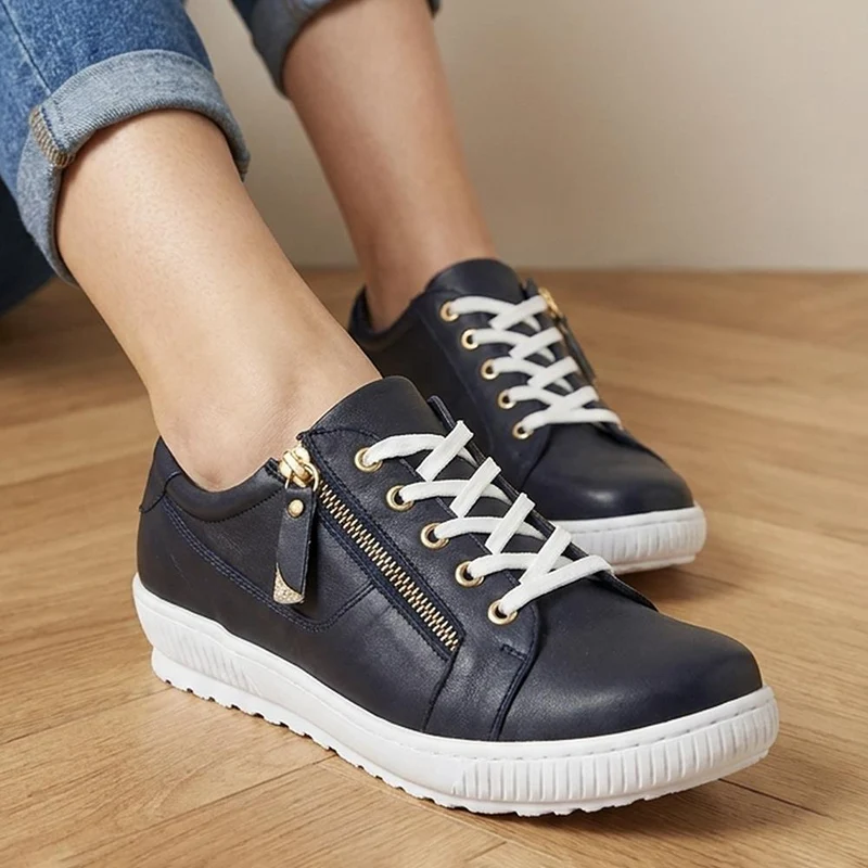 Padova Wide-Fit Leather Trainers - PADOVAWIDE / 326 787 - Navy