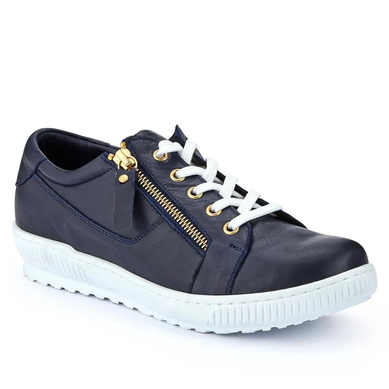 Padova Wide-Fit Leather Trainers - PADOVAWIDE / 326 787 - Navy