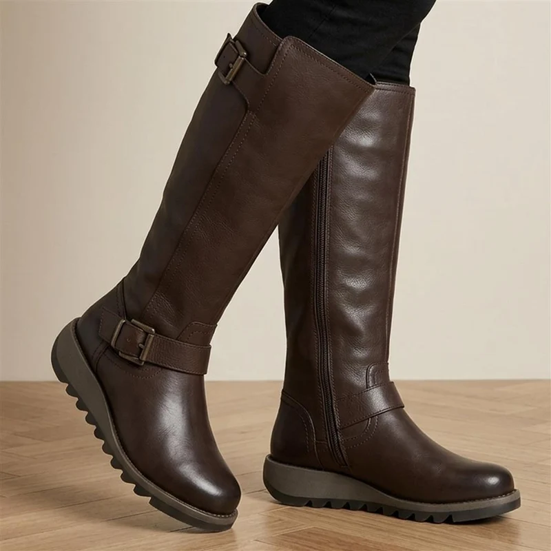 Darlene2 Casual Leather Long Boots - DARLENE2 / 329 735 - Brown