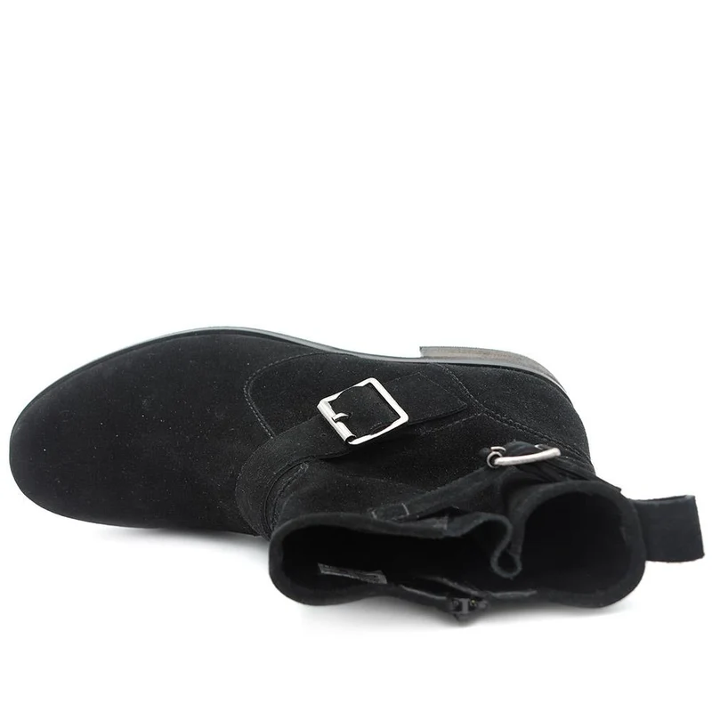 Maribel Buckle-Detailed Leather Boots - MARIBEL / 328 563 - Black Suede