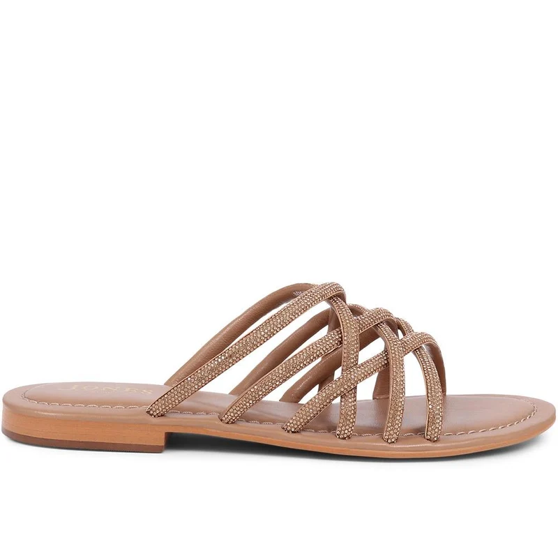 Hira Jewelled Leather Sandals - HIRA / 325 182 - Tan
