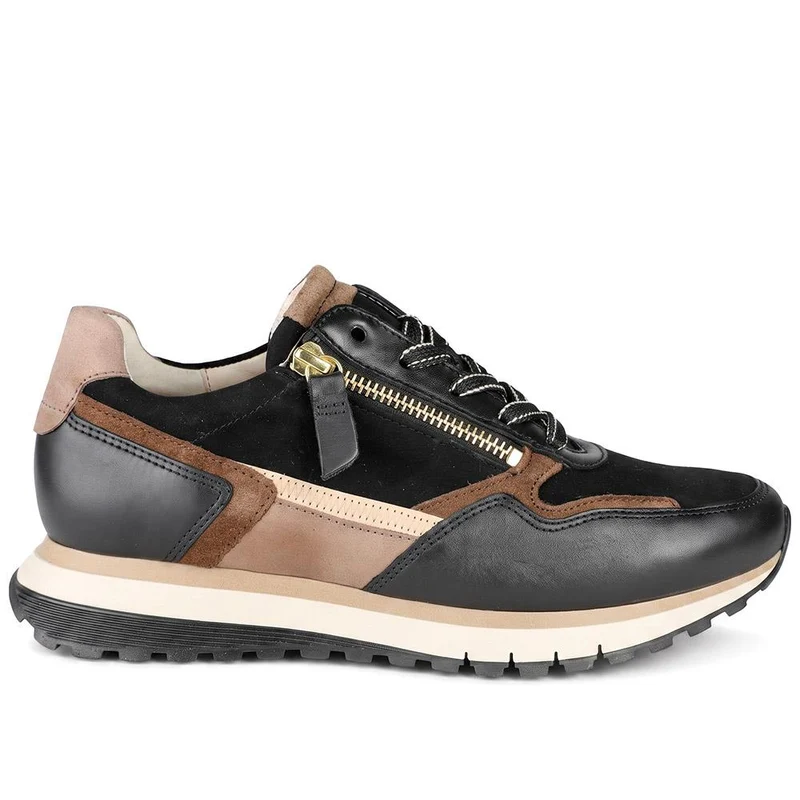 Hollywell Gabor Leather Zip & Lace Trainers - GAB42502 / 327 741 - Black Multi